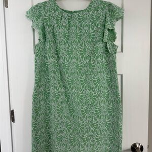 LOFT Green Dress with White Floral Pattern